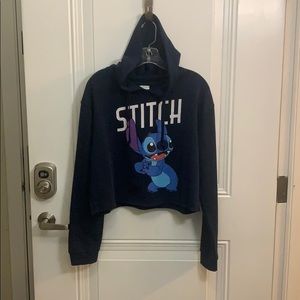SUPER CUTE “Stitch” Navy cropped hooded sweatshirt